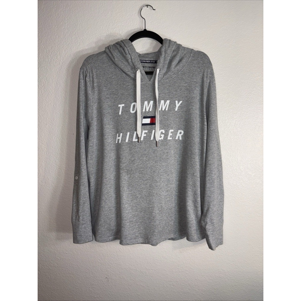 Tommy‎ Hilfiger Sport Hoodie White Size 2XL Roll Up Sleeve Lightweight Gray